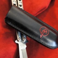 jerzeedevil logo on a butterfly knife sheath
